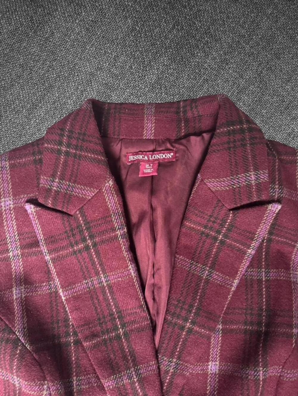 Jessica London Plaid Wool Blend Blazer Size 16T - Picture 3 of 8